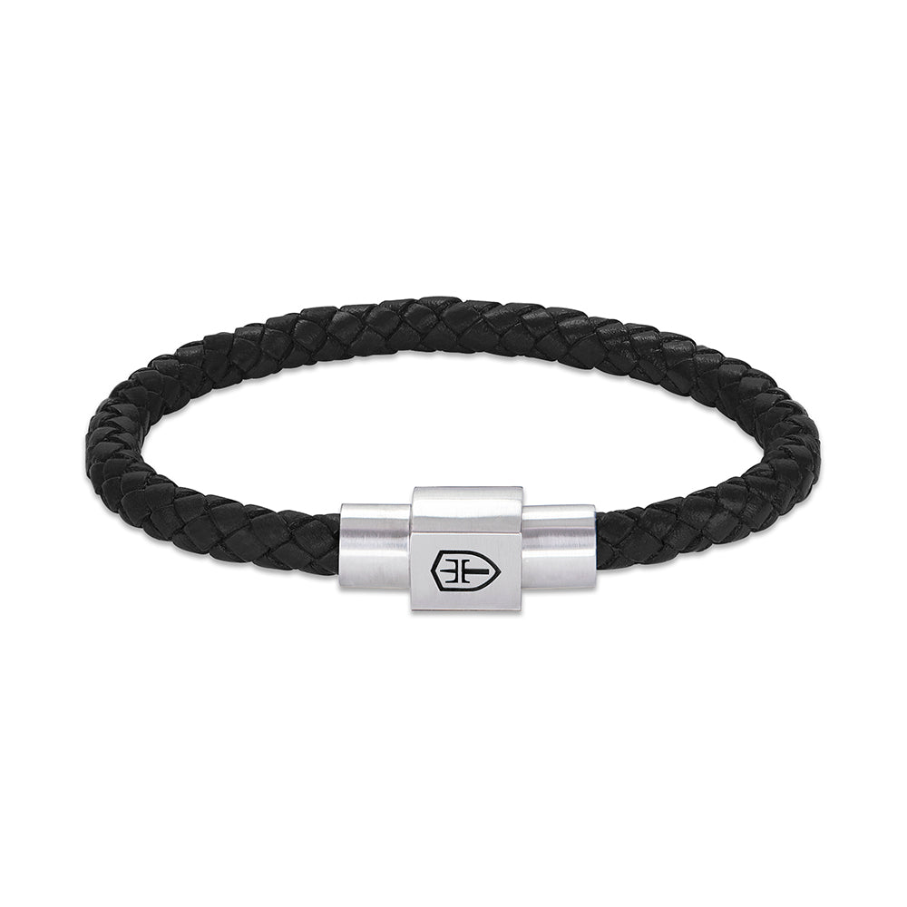 8.5 Silver and Green Leather Braided Bracelet