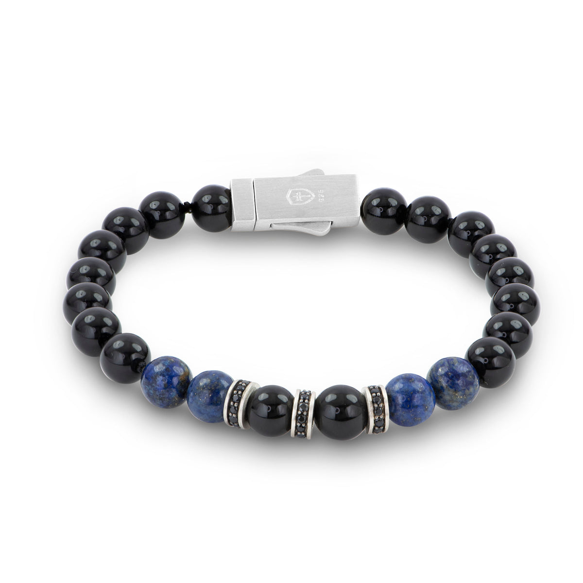 8.5 Blue Lapis & Blk Onyx Beaded Stone Brac Magnetic Closure