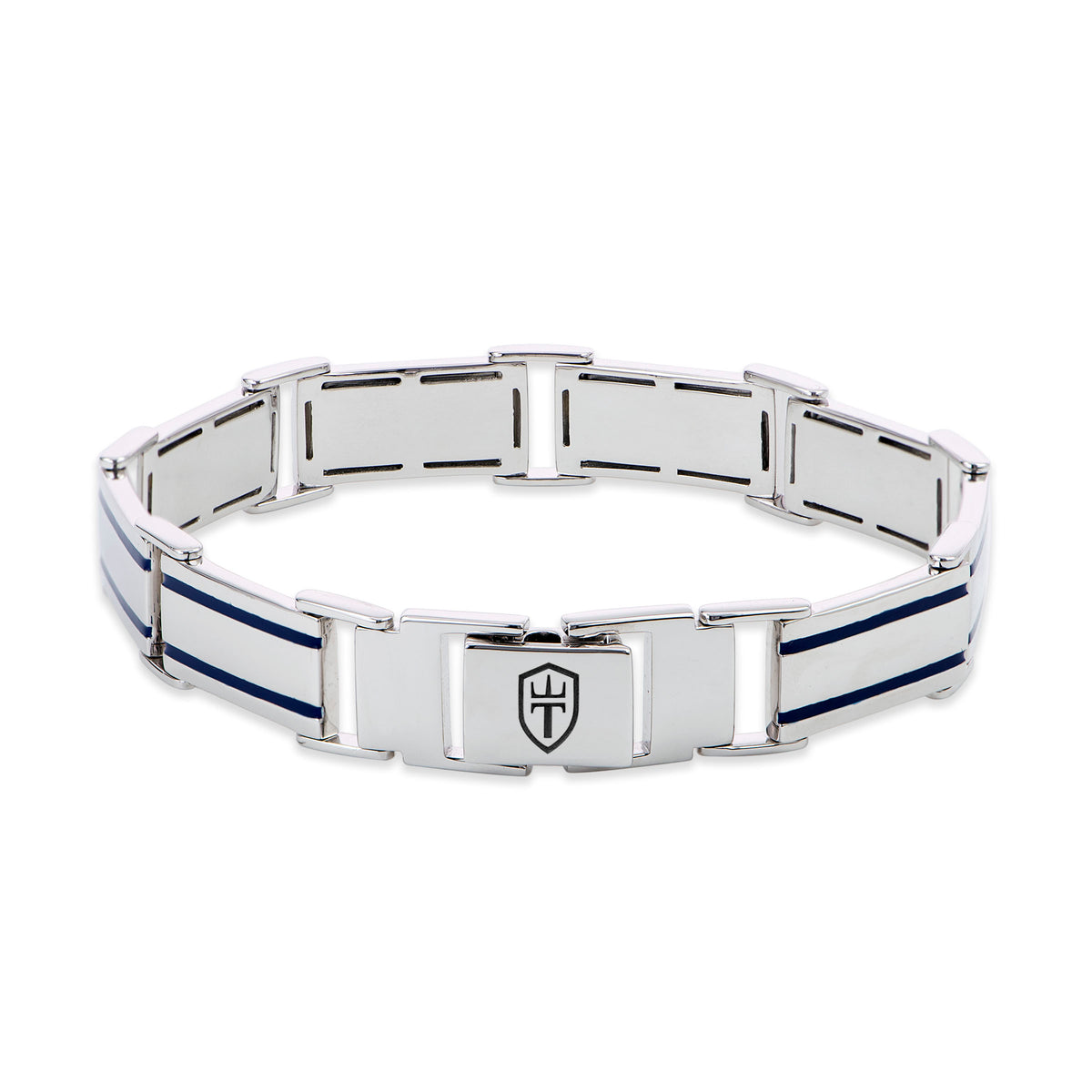 8.5'' link bracelet with blue enamel or expoxy