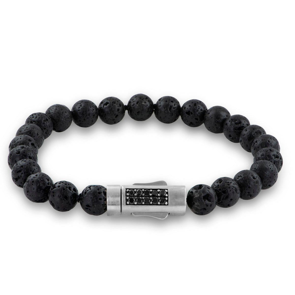 8.5 Blk Lava Rock Beaded Stone Brac Magnetic Closure