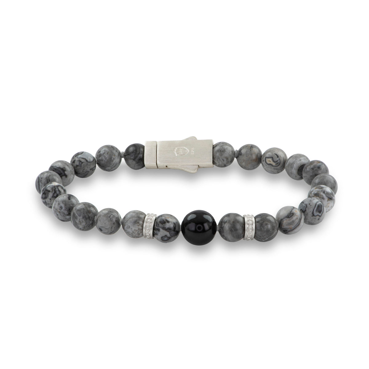 8.5 Grey Jasper & Black Onyx Beaded Stone Brac Magnetic Closure