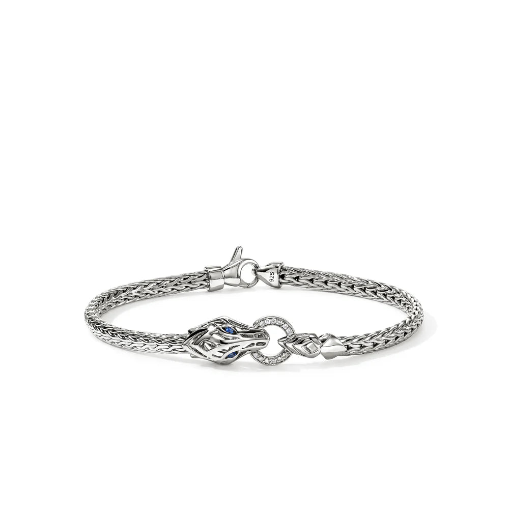 Naga Bracelet, Sterling Silver, Diamonds, Blue Sapphire, 3.5MM