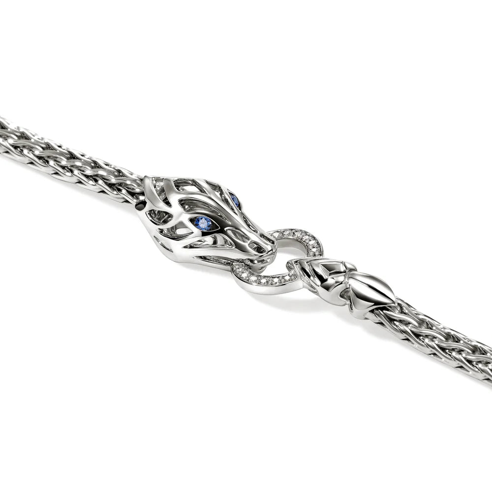 Naga Bracelet, Sterling Silver, Diamonds, Blue Sapphire, 3.5MM