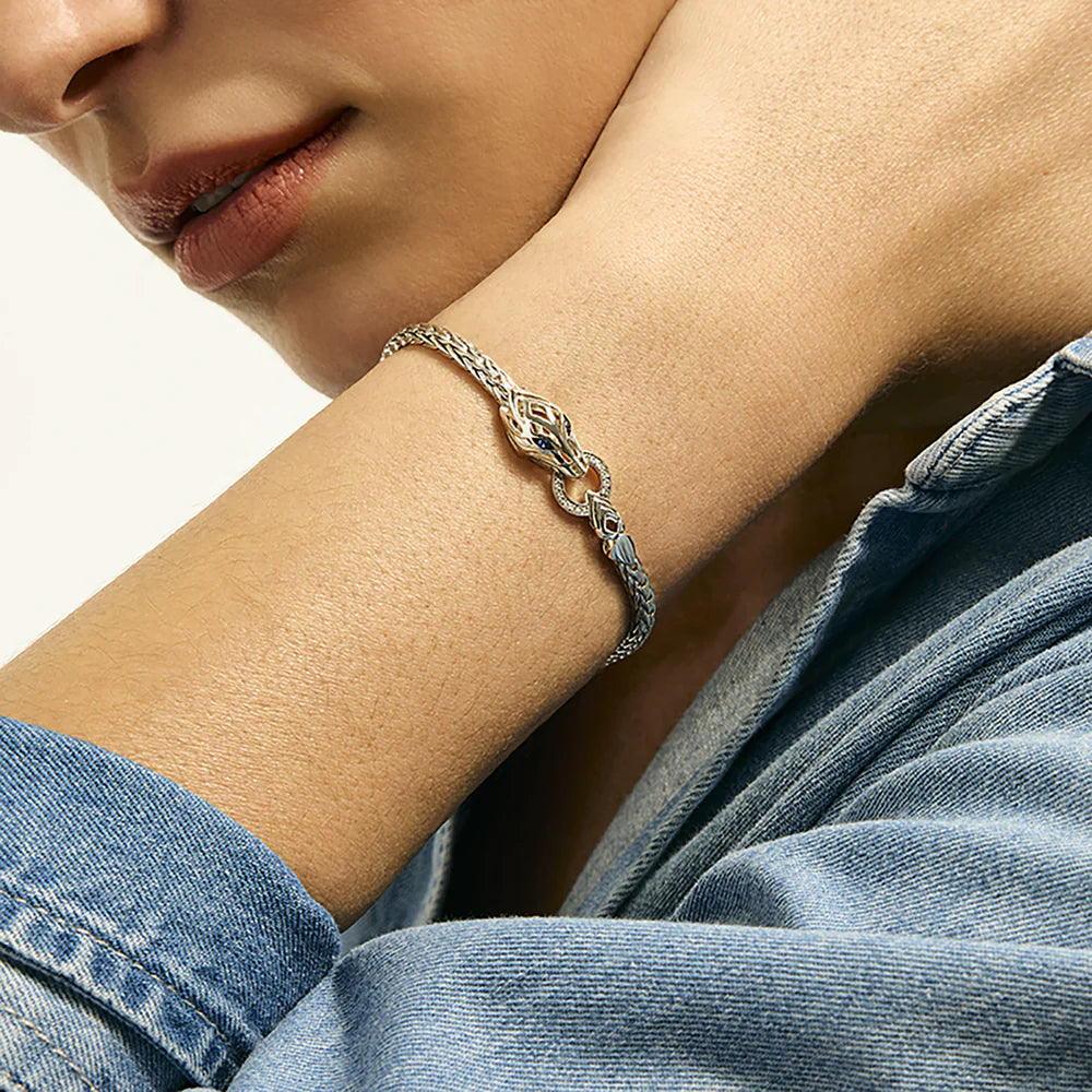 Naga Bracelet, Sterling Silver, Diamonds, Blue Sapphire, 3.5MM
