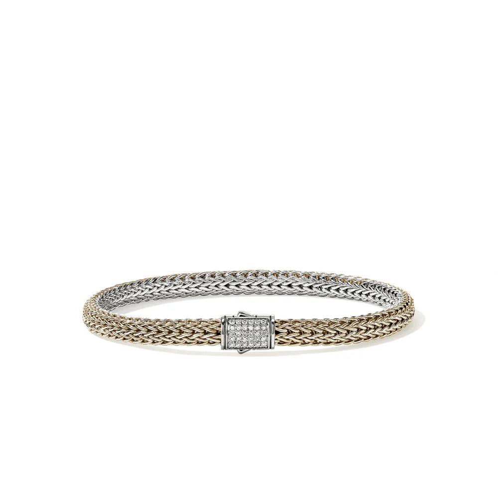 Icon Bracelet, Reversible, Gold, Sterling Silver, Diamonds, 5MM