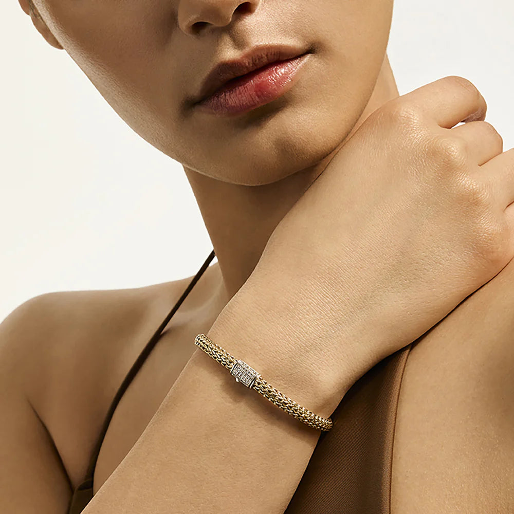 Icon Bracelet, Reversible, Gold, Sterling Silver, Diamonds, 5MM
