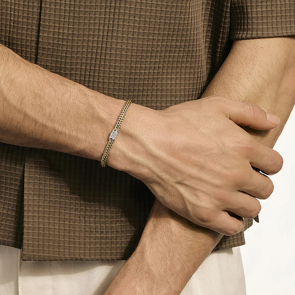 Icon Bracelet, Reversible, Gold, Sterling Silver, Diamonds, 5MM