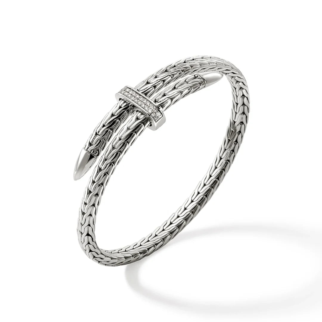 Spear Flex Cuff, Sterling Silver, Diamonds, 5.5MM
