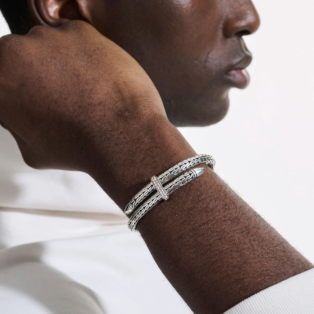 Spear Flex Cuff, Sterling Silver, Diamonds, 5.5MM