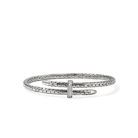 Spear Flex Cuff, Sterling Silver, Diamonds, 4MM