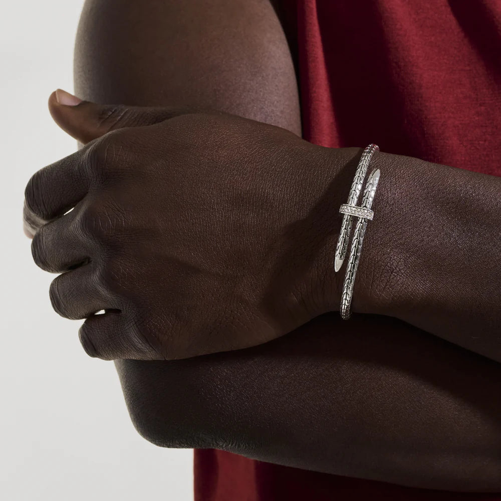 Spear Flex Cuff, Sterling Silver, Diamonds, 4MM
