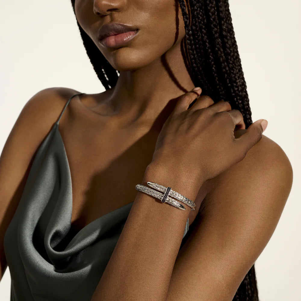 Spear Flex Cuff, Sterling Silver, Gemstones, 5.5MM