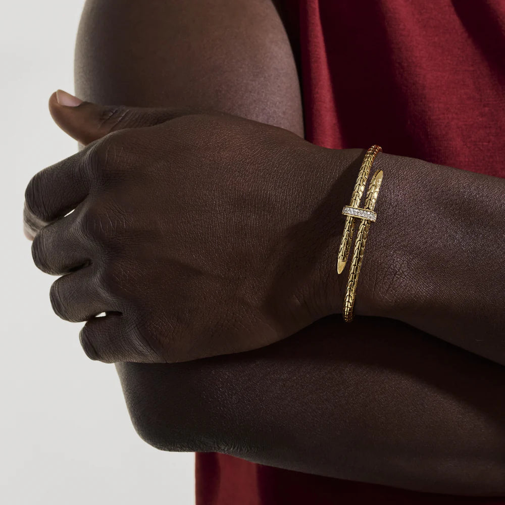 Spear Flex Cuff, Gold, Diamonds, 4MM