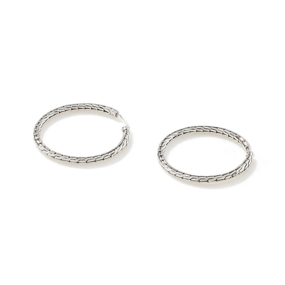Carved Chain Hoop Earring, Sterling Silver, 37MM