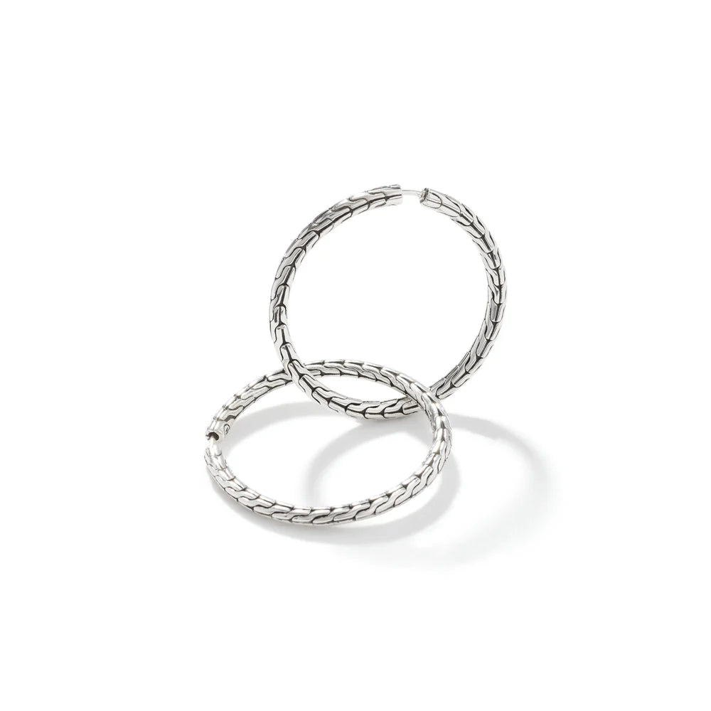 Carved Chain Hoop Earring, Sterling Silver, 37MM