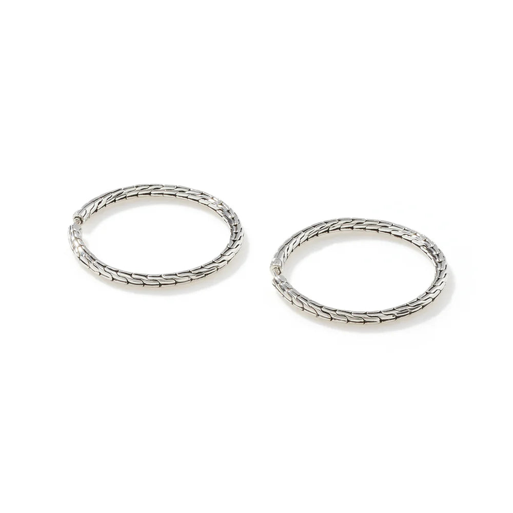 Carved Chain Hoop Earring, Sterling Silver, 37MM