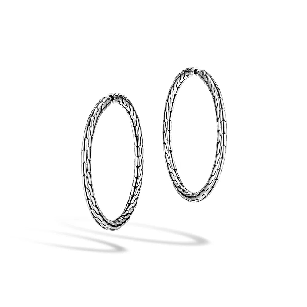 Carved Chain Hoop Earring, Sterling Silver, 37MM