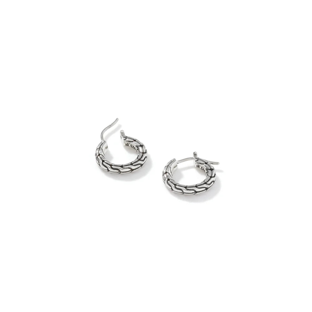 Carved Chain Hoop Earring, Silver, 16MM
