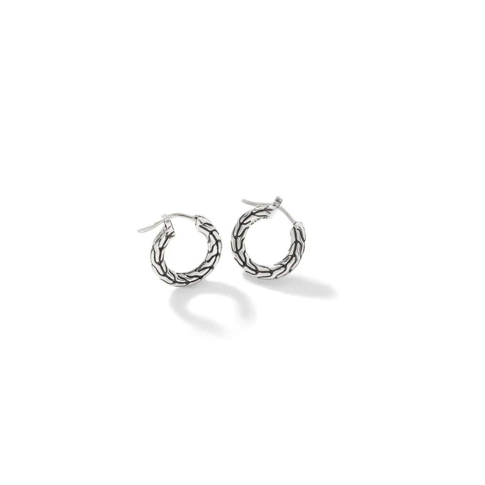 Carved Chain Hoop Earring, Silver, 16MM
