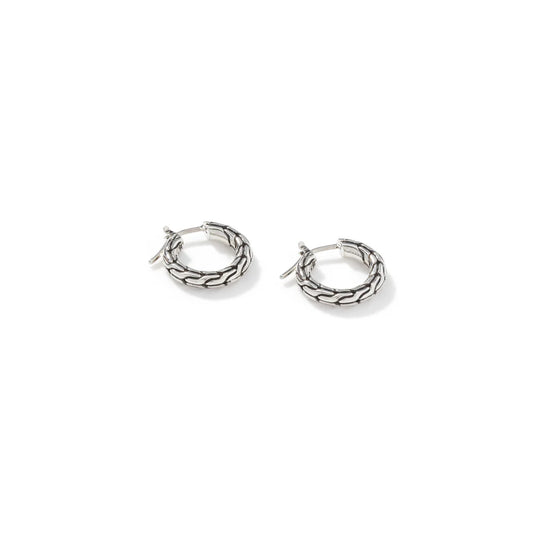 Carved Chain Hoop Earring, Silver, 16MM
