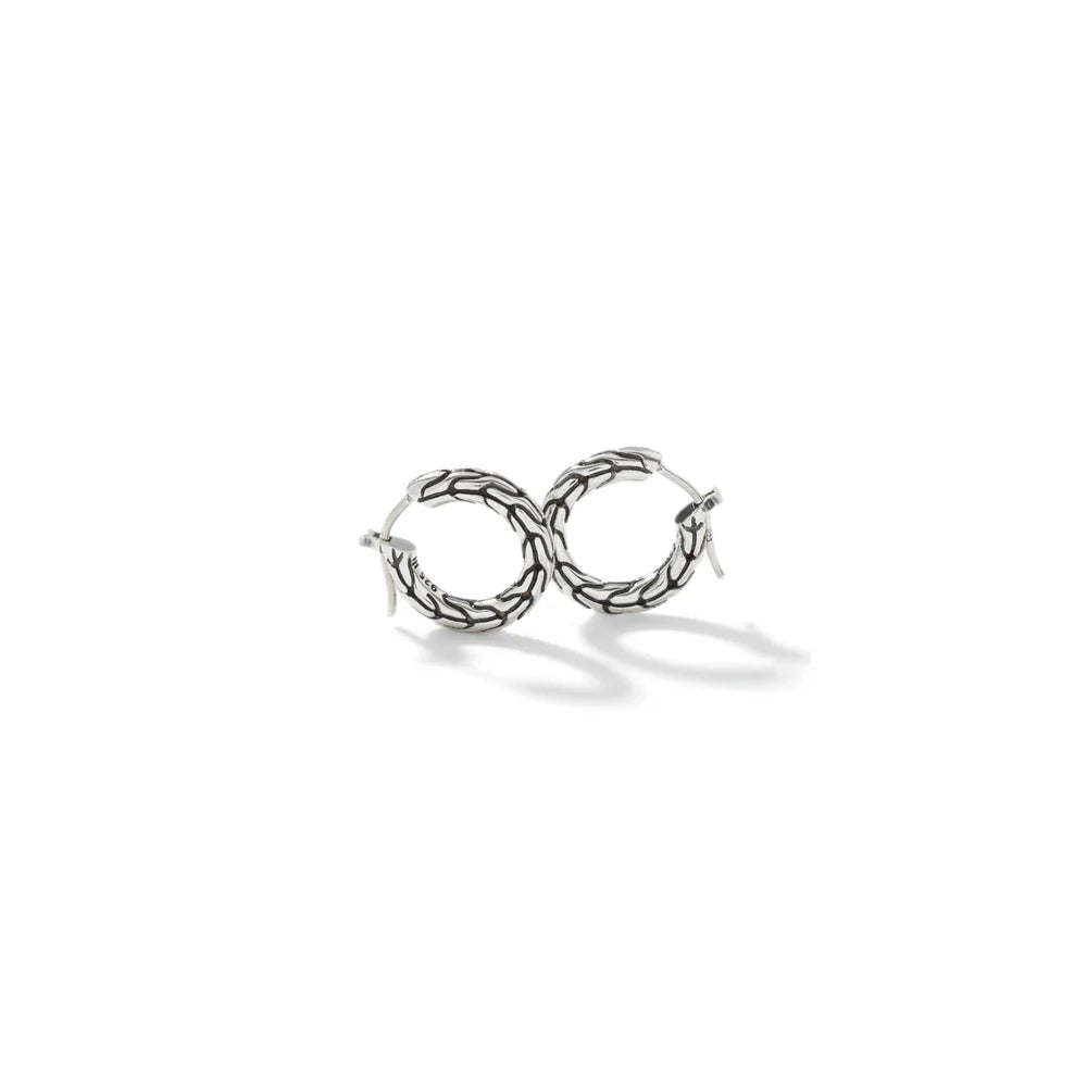 Carved Chain Hoop Earring, Silver, 16MM