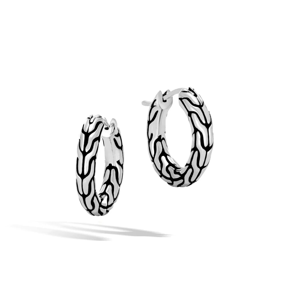 Carved Chain Hoop Earring, Silver, 16MM