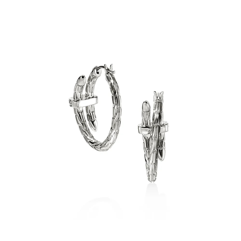 Spear Hoop Earring, Silver, Diamonds, 22.5MM
