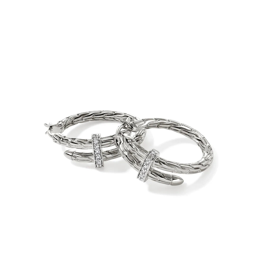 Spear Hoop Earring, Silver, Diamonds, 22.5MM