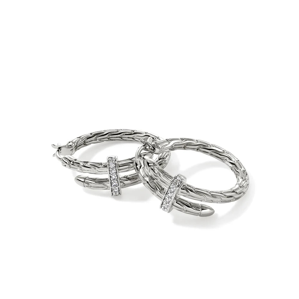 Spear Hoop Earring, Silver, Diamonds, 22.5MM