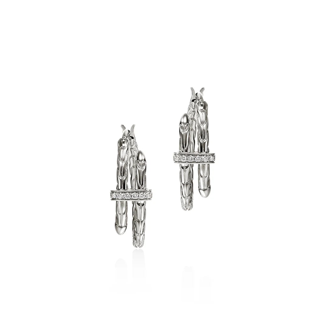 Spear Hoop Earring, Silver, Diamonds, 22.5MM