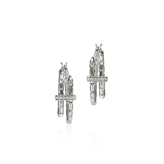 Spear Hoop Earring, Silver, Diamonds, 22.5MM
