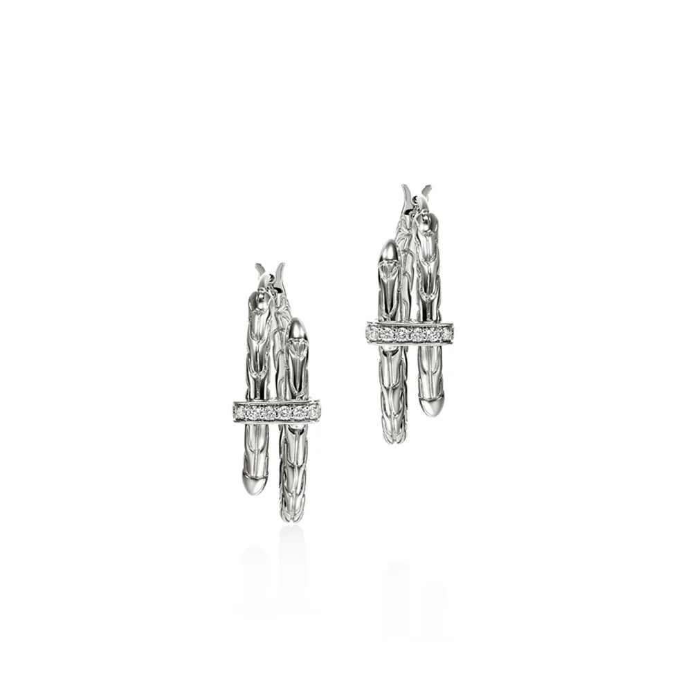 Spear Hoop Earring, Silver, Diamonds, 22.5MM