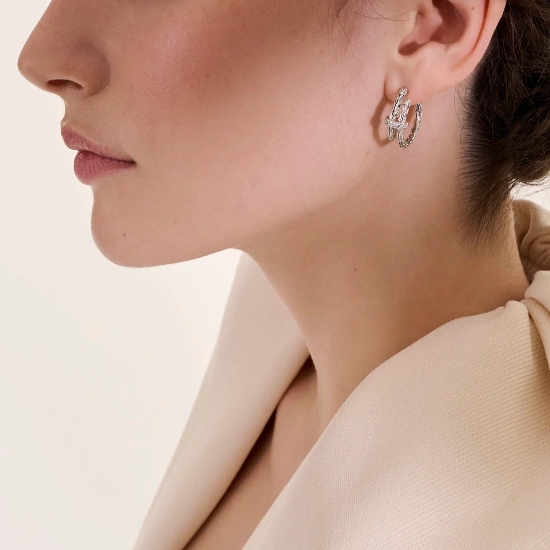 Spear Hoop Earring, Silver, Diamonds, 22.5MM