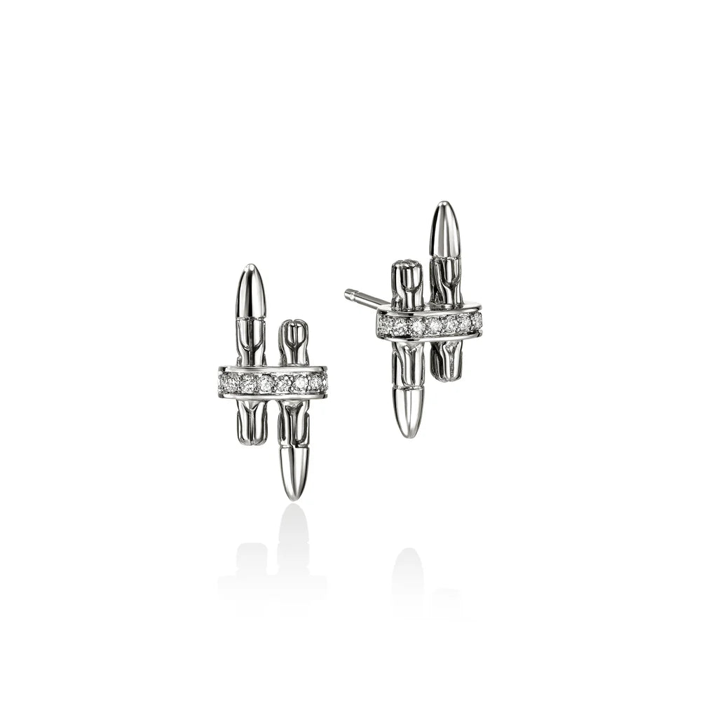 Spear Stud Earrings, Sterling Silver, Diamonds