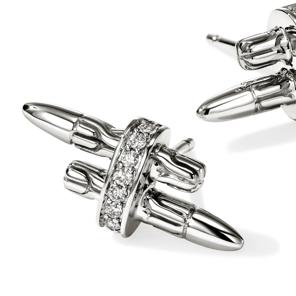 Spear Stud Earrings, Sterling Silver, Diamonds