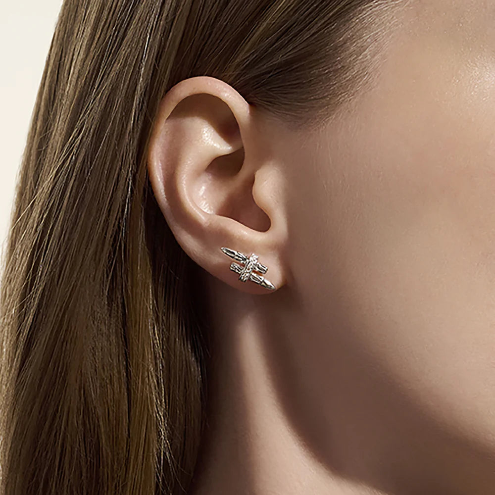 Spear Stud Earrings, Sterling Silver, Diamonds