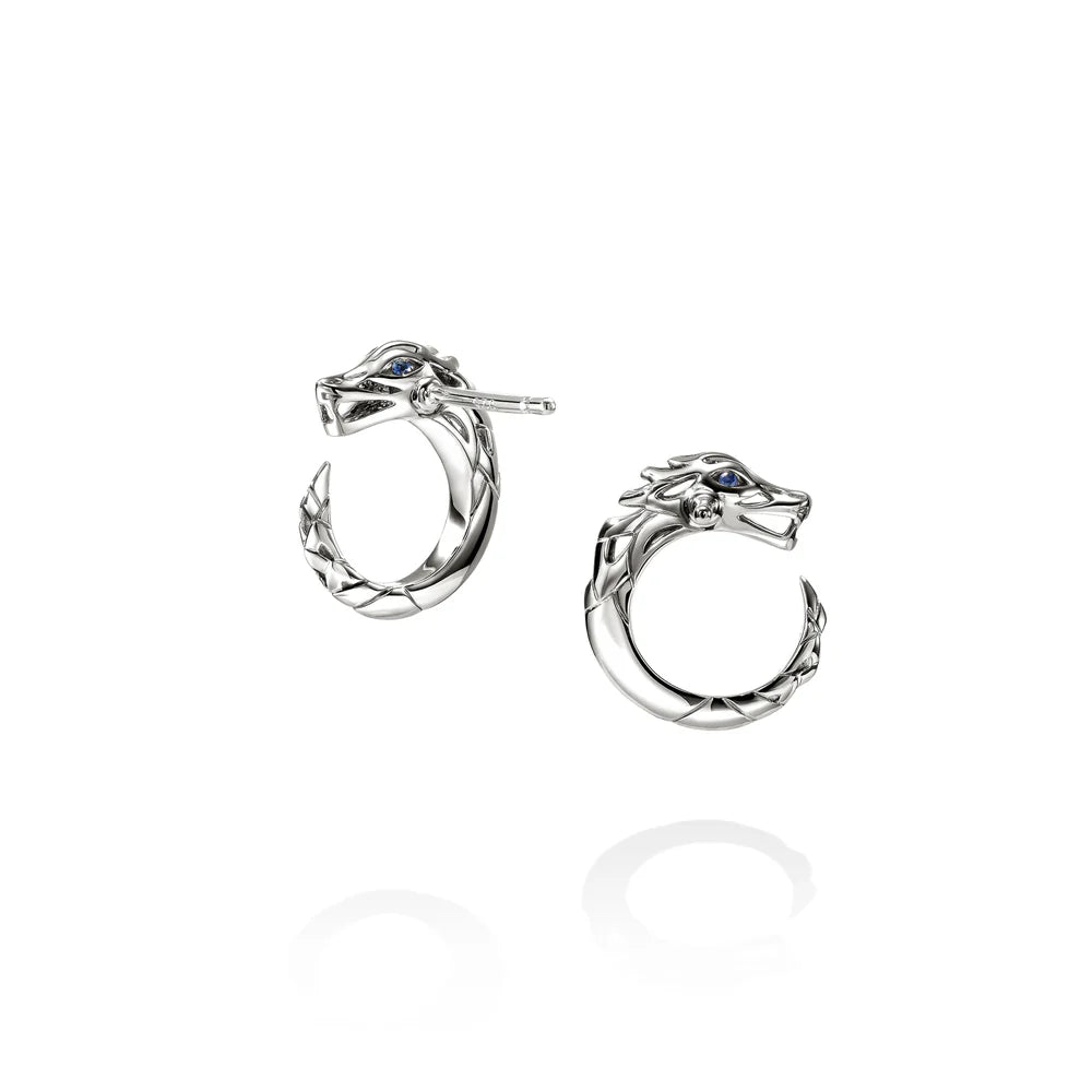 Naga Earrings, Sterling Silver, Blue Sapphire