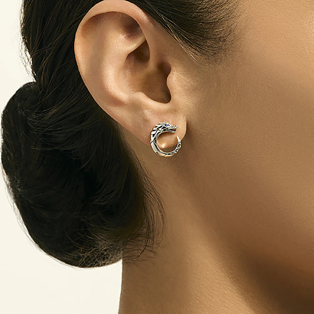 Naga Earrings, Sterling Silver, Blue Sapphire