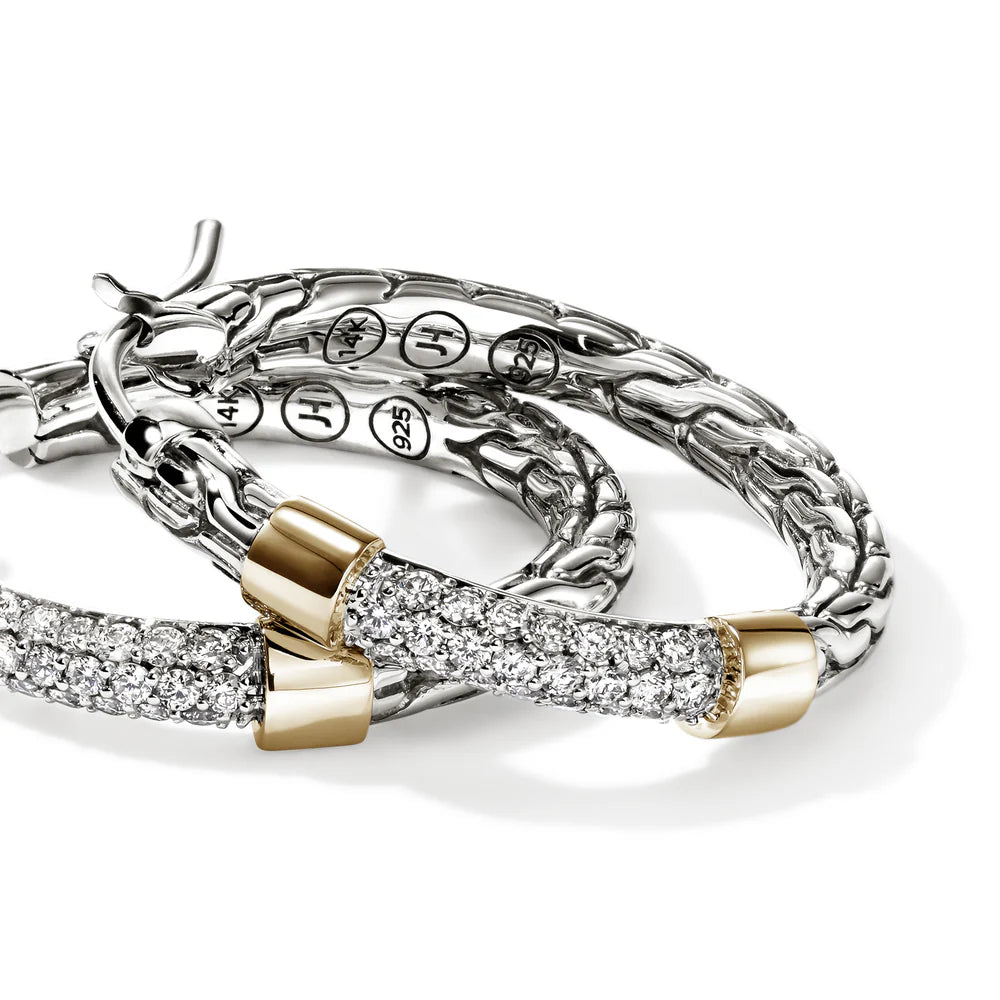 JH Essential Pave Hoop Earring , Gold, Sterling Silver, Diamonds, 23MM