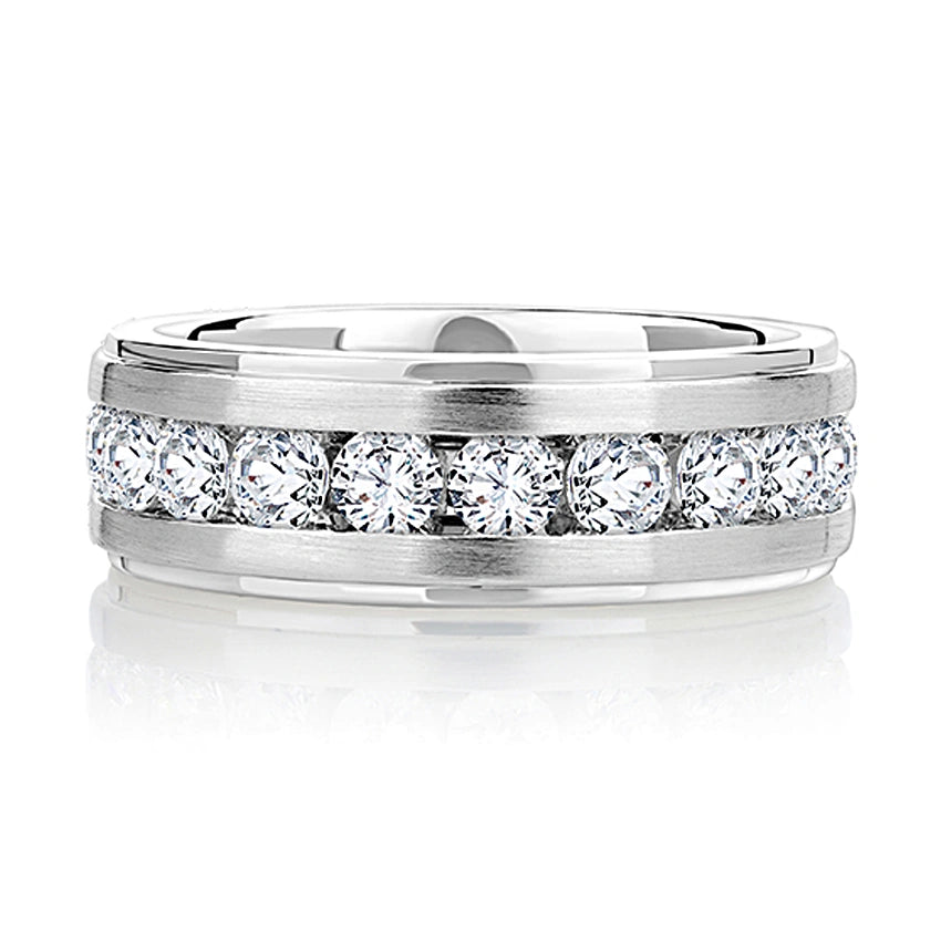 Satin Channel Set Diamond Band with High Polish Edges