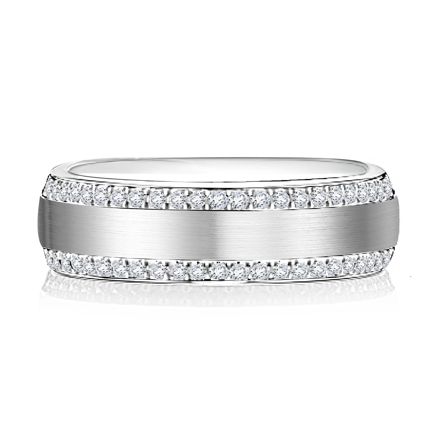 Prong Set Doubled Edged Eternity Diamond Band with Satin Center