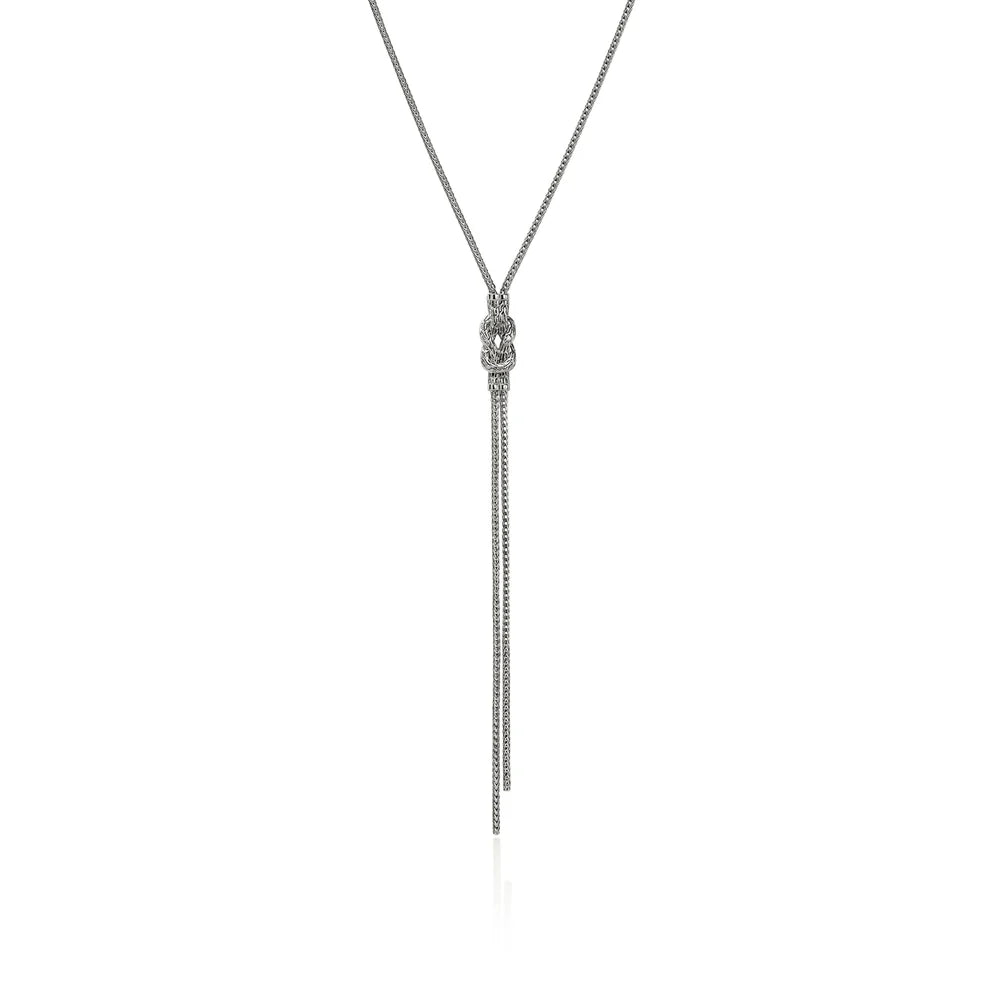 Love Knot Y Necklace, Sterling Silver, Diamonds
