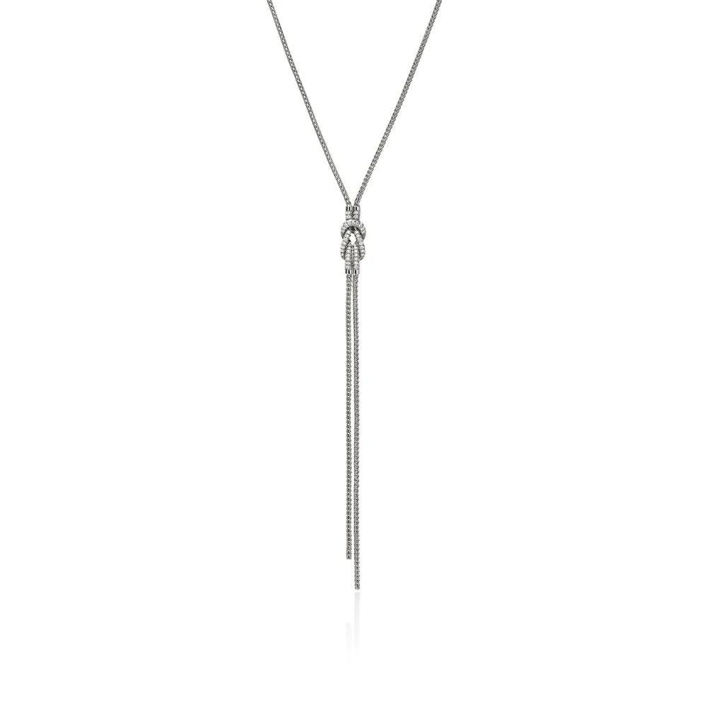 Love Knot Y Necklace, Sterling Silver, Diamonds