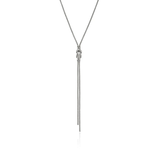 Love Knot Y Necklace, Sterling Silver, Diamonds