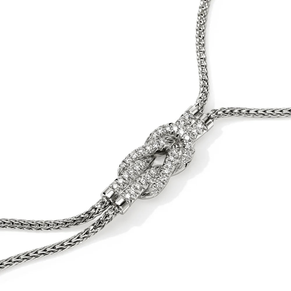 Love Knot Y Necklace, Sterling Silver, Diamonds