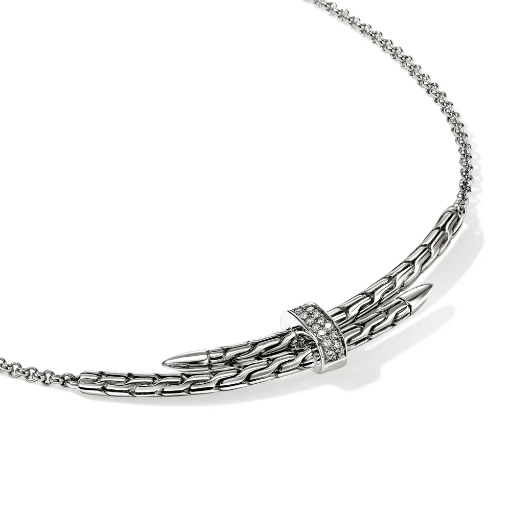 Spear Station Necklace, Sterling Silver, Diamonds