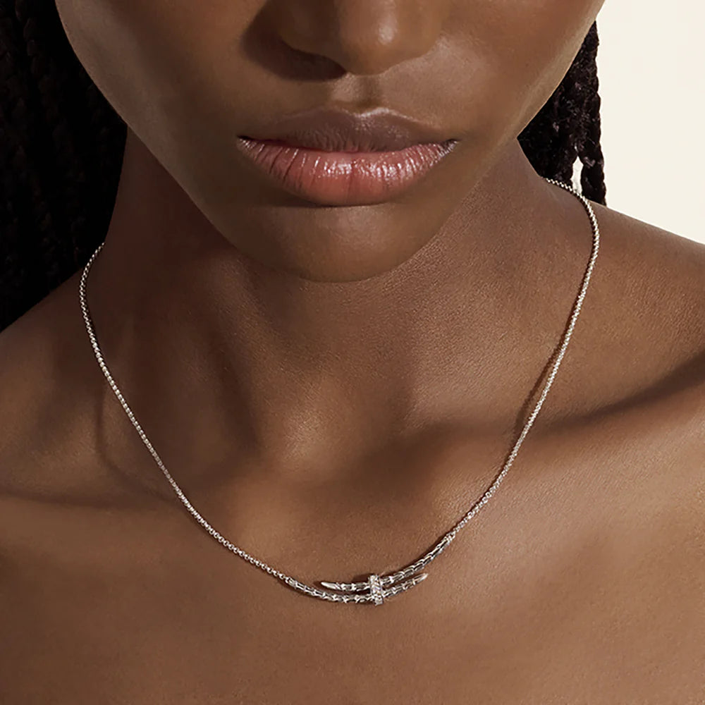 Spear Station Necklace, Sterling Silver, Diamonds