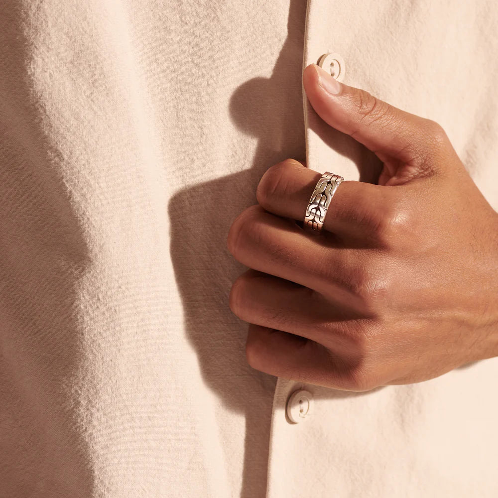 Carved Chain Band Ring, Sterling Silver