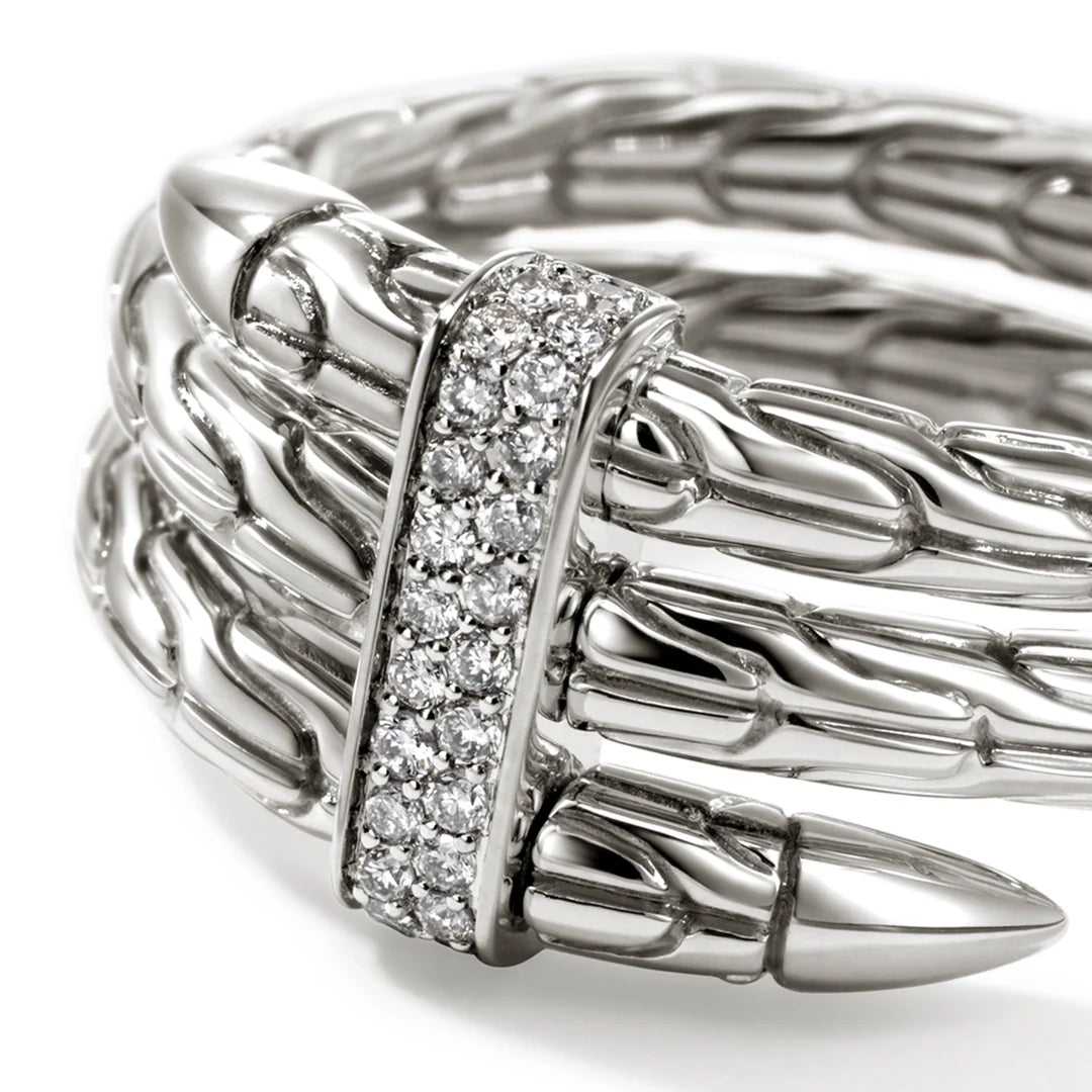 Spear Ring, Silver, Diamonds, Wide