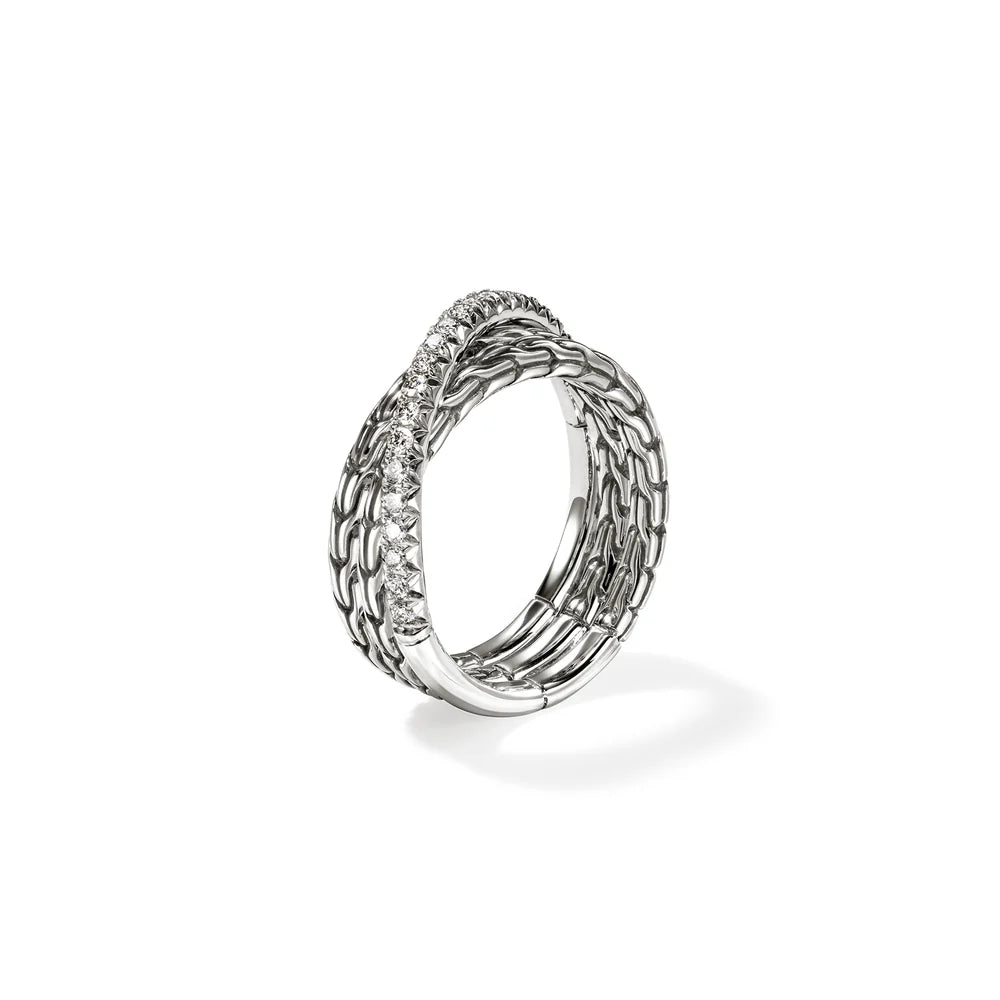 JH Essential Pave Crossover Ring, Sterling Silver, Diamonds